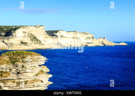 Grain de Sable and Limestone cliffs, Bonifacio, Corsica, France Stock Photo