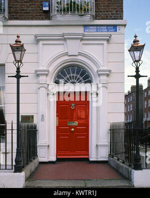 Red coloured door in Merrion Square, Dublin, County Dublin, Ireland Stock Photo