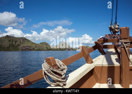 Wooden sailing ship in the West Flores Islands, Indonesia Stock Photo