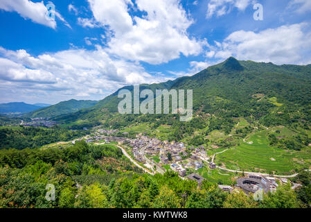 aerial view of Nanxi Tulou cluster in fujian, china Stock Photo