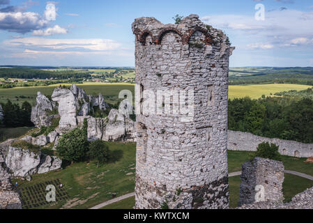 View from tower of Ogrodzieniec Castle in Podzamcze village, part of the Eagles Nests castle system in Silesian Voivodeship of southern Poland Stock Photo