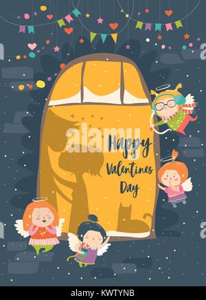 St.Valentine card with cupid and couple Stock Vector