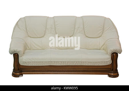Beige Leather Sofa Isolated Included Clipping Path Stock Photo