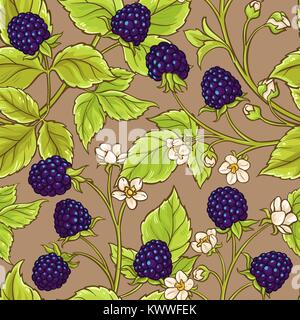 blackberry vector seamless pattern on color background Stock Vector