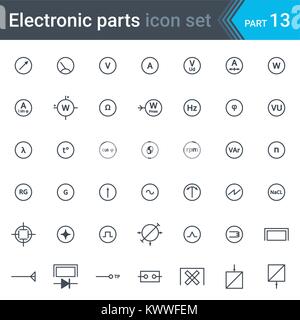 Electric and electronic circuit diagram symbols set of electrical instrumentation, meters and recorders Stock Vector