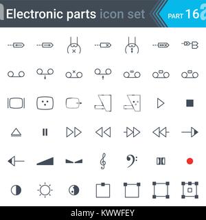 Electric and electronic circuit diagram symbols set of audio and video devices, function control audio and video, sound representation Stock Vector