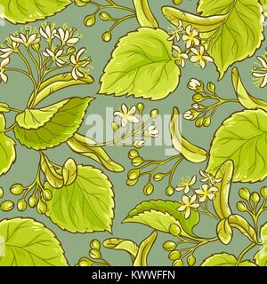 linden vector seamless pattern on color background Stock Vector