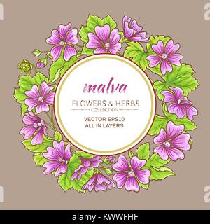 malva flowers vector frame on color background Stock Vector