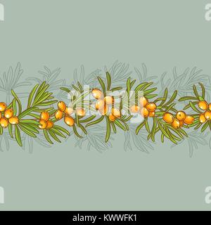 sea buckthorn vector seamless pattern on color background Stock Vector