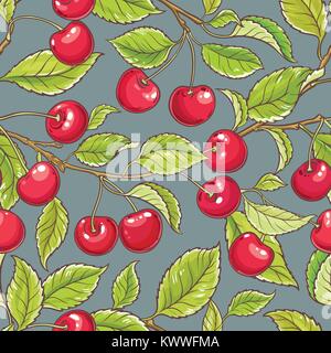 cherry vector seamless pattern on color background Stock Vector