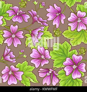 malva flower vector pattern on color background Stock Vector