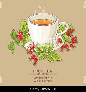 mug of rose  hips tea on color background Stock Vector