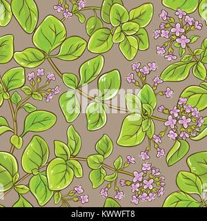 oregano branches vector pattern on color background Stock Vector