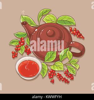 schisandra tea in teapot and tea bowl Stock Vector