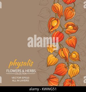physalis branches vector pattern on color background Stock Vector