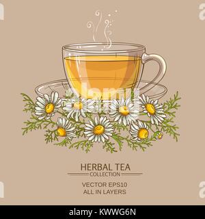 cup of chamomile tea on color background Stock Vector