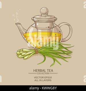 lemongrass tea in teapot on color background Stock Vector