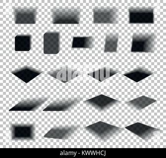 Box and paper shadow with soft edges isolated on transparent background. Empty square Shadow - Elements for product design. Vector illustration Stock Vector