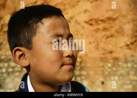 School boy portrait, Paro, Bhutan Stock Photo