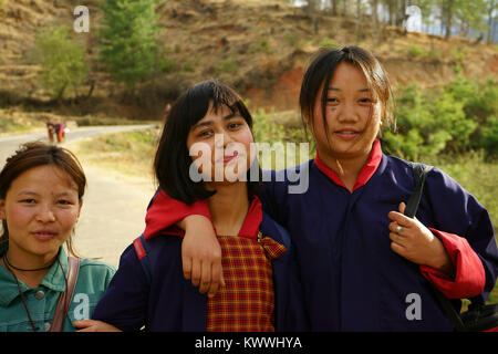 School girls of bhutanese and indian descent in Paro, Bhutan Stock Photo