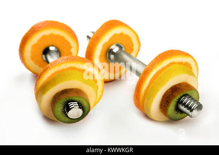 fruit dumbbells - healthy lifestyle and eating concept Stock Photo