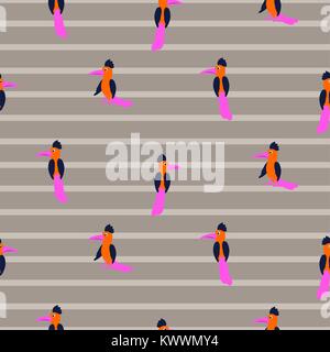 Simple pink striped bird seamless vector pattern. Stock Vector