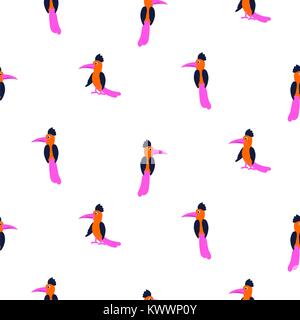 Simple neon color exotic bird silhouettes seamless vector pattern. Stock Vector