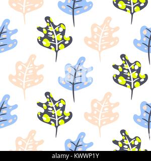 Artistic neon pastel color leaves seamless pattern. Stock Vector