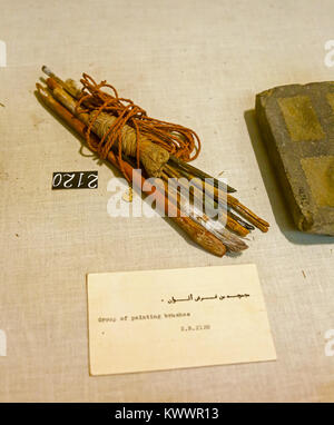 Old paint brushes on display in the Egyptian Museum of Antiquities, Cairo, Egypt, North Africa Stock Photo