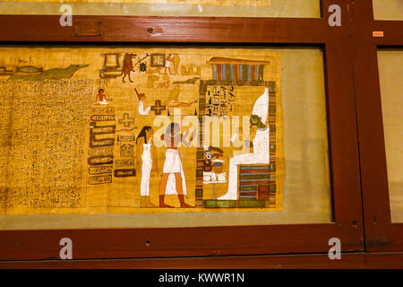 Ancient Egyptian papyrus scrolls on display in the Egyptian Museum of Antiquities, Cairo, North Africa Stock Photo