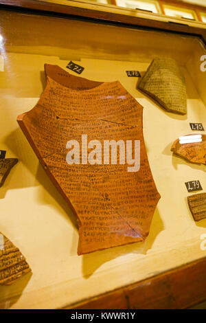 An ostracon (inscribed potsherd) written in the Greek language in the Egyptian Museum of Antiquities, Cairo, Egypt, North Africa Stock Photo