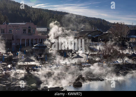 Pagosa Springs, Colorado - Hot springs resorts in winter on the shore of the San Juan River. Stock Photo