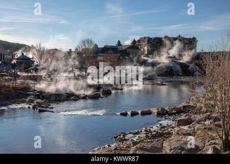 Pagosa Springs, Colorado - Hot springs resorts in winter on the shore of the San Juan River. Stock Photo