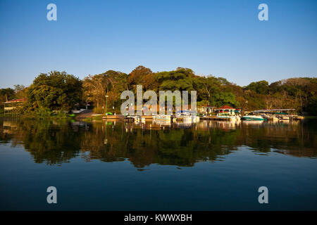 Sunny morning at the Gamboa dock, Rio Chagres, Republic of Panama. Stock Photo