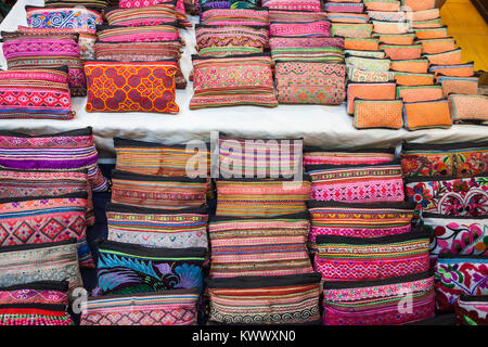 Colorful thai style fabric in the market, Thailand Stock Photo