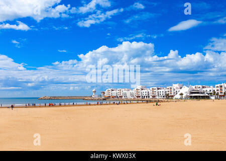 Agadir main beach in Agadir city, Morocco. Agadir is a major city in Morocco located on the shore of the Atlantic Ocean. Stock Photo