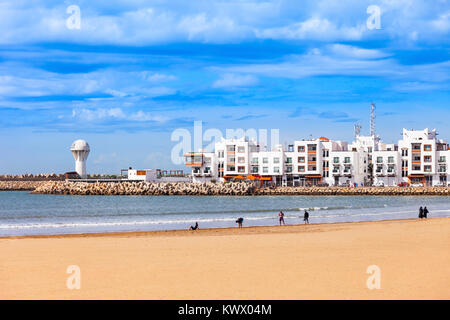 Agadir main beach in Agadir city, Morocco. Agadir is a major city in Morocco located on the shore of the Atlantic Ocean. Stock Photo