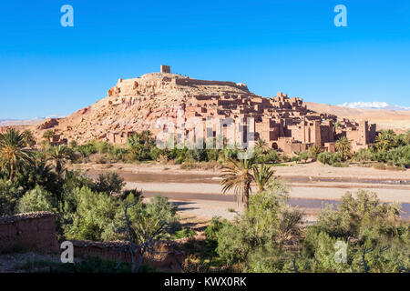 Ait Ben Haddou (or Ait Benhaddou) is a fortified city along the former caravan route between the Sahara and Marrakech in Morocco Stock Photo