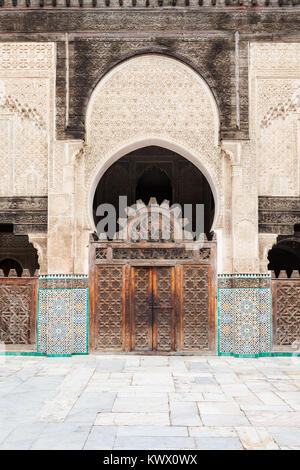The Medersa Bou Inania is a madrasa in Fes, Morocco. Medersa Bou Inania is acknowledged as an excellent example of Marinid architecture. Stock Photo