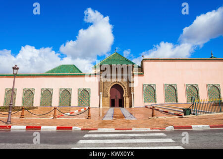 The Mausoleum of Moulay Ismail in Meknes in Morocco. Mausoleum of Moulay Ismail is a tomb and mosque located in the Morocco city of Meknes. Stock Photo