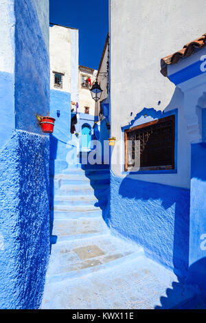 Traditional blue berber houses in Chefchaouen, Morocco. Chefchaouen is a city in northwest Morocco. Chefchaouen is noted for its buildings in shades o Stock Photo