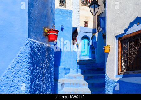 Traditional blue berber houses in Chefchaouen, Morocco. Chefchaouen is a city in northwest Morocco. Chefchaouen is noted for its buildings in shades o Stock Photo