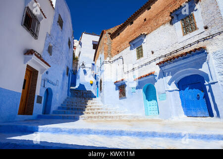 Traditional blue berber houses in Chefchaouen, Morocco. Chefchaouen is a city in northwest Morocco. Chefchaouen is noted for its buildings in shades o Stock Photo