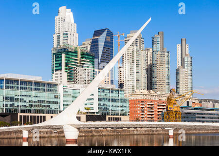 Puente de la Mujer (Womens Bridge), is a rotating footbridge for Dock 3 of the Puerto Madero district of Buenos Aires, Argentina Stock Photo