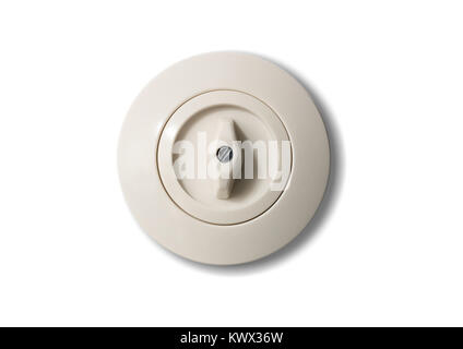 Switch old-fashioned, round with button, from porcelain isolated on white background. Close up, details. Stock Photo