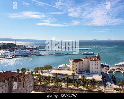 Aerial view of Split Ferry port from St. Domnius Bell Tower, Croatia Stock Photo