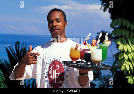 Barkeeper with Coktails, Jamaica Stock Photo