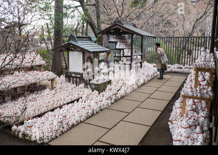 Japan, Tokyo, Honshu Island: Maneki neko at Gotoku-ji, a temple dedicated to the 'maneki neko' lucky beckoning cats, in the district of Setagaya. A co Stock Photo