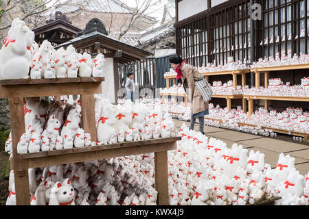 Japan, Tokyo, Honshu Island: Maneki neko at Gotoku-ji, a temple dedicated to the 'maneki neko' lucky beckoning cats, in the district of Setagaya. A co Stock Photo