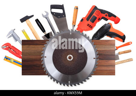 Set of hand tools on white background Stock Photo